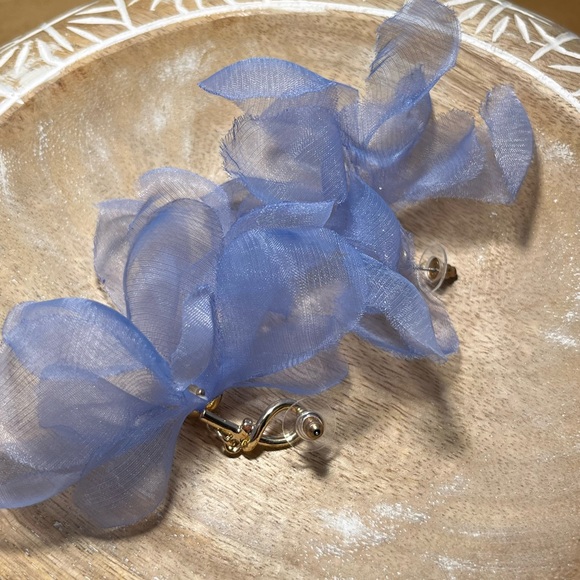 Mesh Blue Flower Statement Earrings - Picture 6 of 8